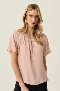 Blusa Manga Raglan Decote Canoa Laço Puxante Ponteira Gold