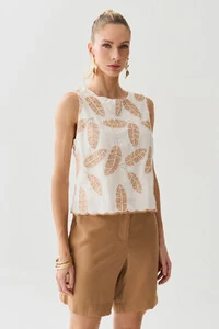 Regata de Algodão Bordado Folhagem Barrada