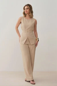 Conjunto de Colete Transpassado Cinto Gold e Calça Pantalona Slim