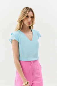 Blusa Manga Tulipa Decote V