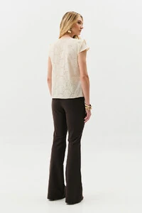 Blusa de Laise de Algodão Manga Tulipa Decote V