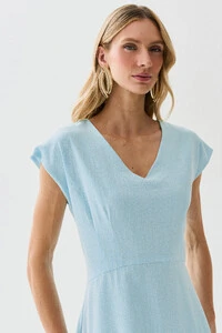 Vestido Midi Evasê Manga Morcego Decote V
