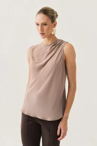 Blusa Regata Assimétrica Ombro Esquero Drapeado Pregas