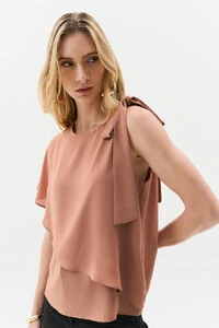 Blusa Assimétrica Dupla Transpassada Um Ombro Só Laço