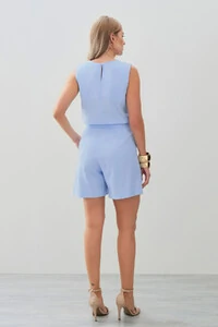 Conjunto de Linho de Blusa Regata Ombro Pregas e Shorts