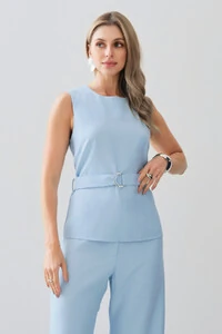 Conjunto de Alfaiataria de Blusa Regata Cinto e Calça Wide Leg