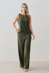 Conjunto de Regata Prega Gold Double e Calça Reta Nervura