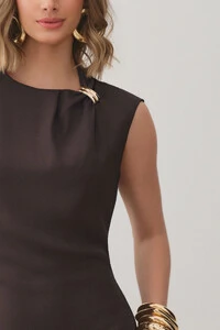 Vestido Midi Regata Assimétrica Decote Pregas Gold