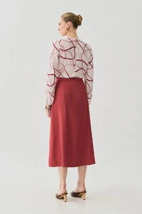 Saia Midi Evasê Botão Forrado