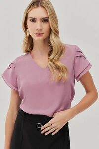 BLUSA MANGA TULIPA DUPLA DECOTE V