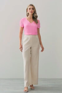 Blusa Manga Franzida Elástico Decote V