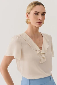 Blusa Manga Evasé Decote V Babado