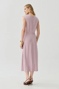 Vestido Midi Regata Transpassado Gola Drapeada Laço Lateral Drapeada