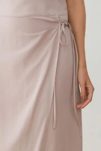 Vestido Midi Regata Transpassado Gola Drapeada Laço Lateral Drapeada