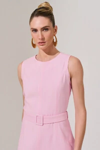 Vestido Midi Regata de Alfaiataria Recortes Cinto Fivela Forrada Fenda Frontal