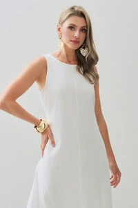 Vestido Midi Regata de Linho Recorte