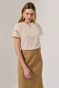 Blusa Manga Dupla Mini Gola Franzida Botão