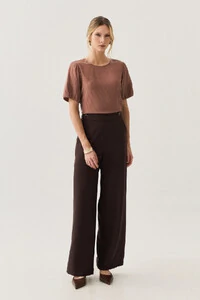 Blusa de Textura Listrada Manga Balonê