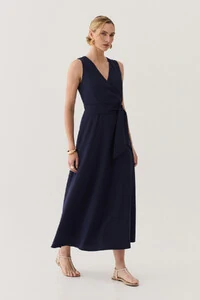 Vestido Midi Regata Transpassado de Alfaiataria Cinto