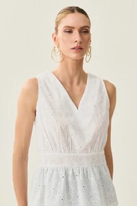 Regata de Laise de Algodão Acinturada Recorte Decote V