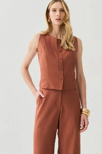 Conjunto de Alfaitaria Colete e Calça Reta Botões Forrados