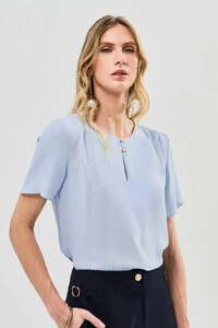 Blusa Decote Gota Gold Pérola Double Ombro Franzidos