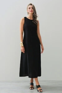 Vestido Midi Regata de Linho Recorte