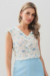 Regata Floral Decote V Ombro Babados