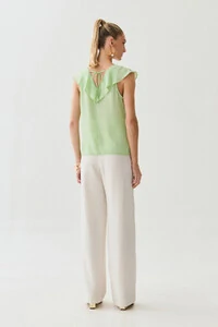 Regata Decote Quadrado Recortes Babado Laço Costas