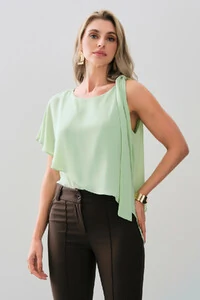 Blusa Assimétrica Dupla Transpassada Um Ombro Só Laço