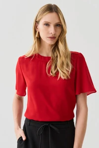 Blusa Decote Redondo Ombro Prega