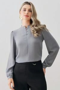 Blusa Manga Longa Punho Gola Baixa Mini Botões Triple