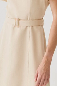 Vestsido Midi Decote V Cinto Fivela Gold