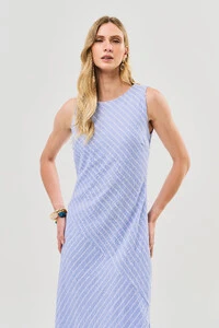 Vestido Midi Regata Assimétrica Listrado Um Ombro Torcido