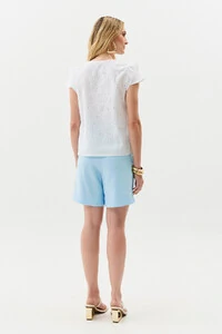 Blusa de Laise de Algodão Manga Tulipa Decote V