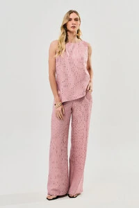 Conjunto de Risca de Giz de Regata Assimétrica Lateral Torcida e Pantalona Gold