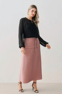 Blusa de Chiffon Yoryu Manga Longa Decote Gota Laço