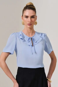 Blusa Decote Vazado Babado Double Laço