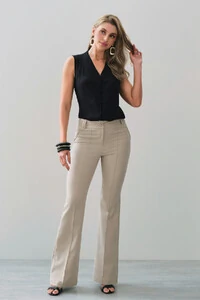 Camisa Regata Decote V Ombro Pregas Double Mini Botões Forrados