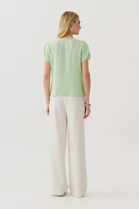 Blusa Manga Franzida Elástico Decote V