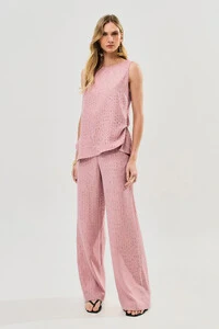 Conjunto de Risca de Giz de Regata Assimétrica Lateral Torcida e Pantalona Gold