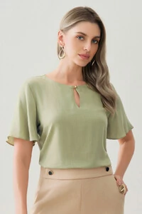 Blusa Manga Evasê Decote Vazado Gold