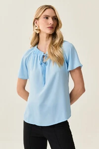 Blusa Manga Raglan Decote Lastex Laço