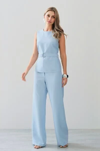 Conjunto de Alfaiataria de Blusa Regata Cinto e Calça Wide Leg