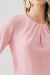 Blusa Manga Longa Punho Decote Pregas