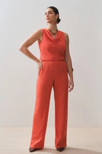 Conjunto de Blusa Regata Decote Drapeado e Pantalona