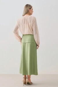 Blusa de Chiffon Yoryu Manga Longa Decote Gota Laço