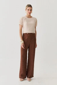 Pantalona Slim Risca de Giz Botões Gold