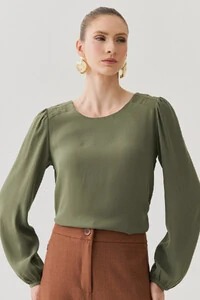 Blusa Manga Longa Ombro Recortes Double