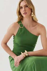 Vestido Midi Regata Assimétrico Um Ombro Só Gold